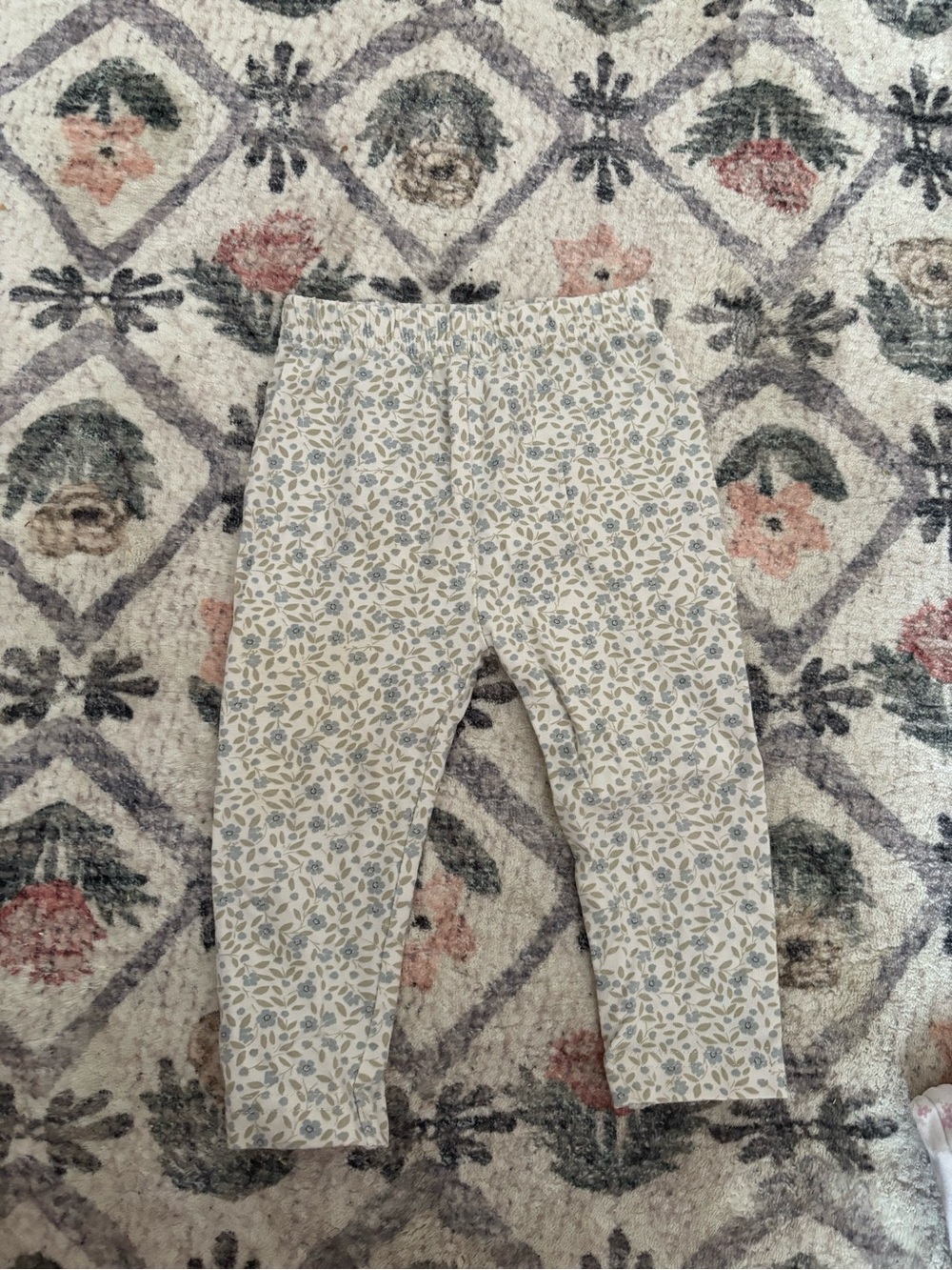 Jamie Kay Cream Floral Leggings with Blue Leaf Print